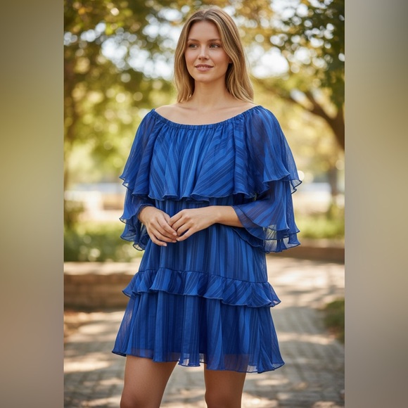 Show Me Your Mumu Romance Ruffle Dress Royal Blue Large - Picture 4 of 6